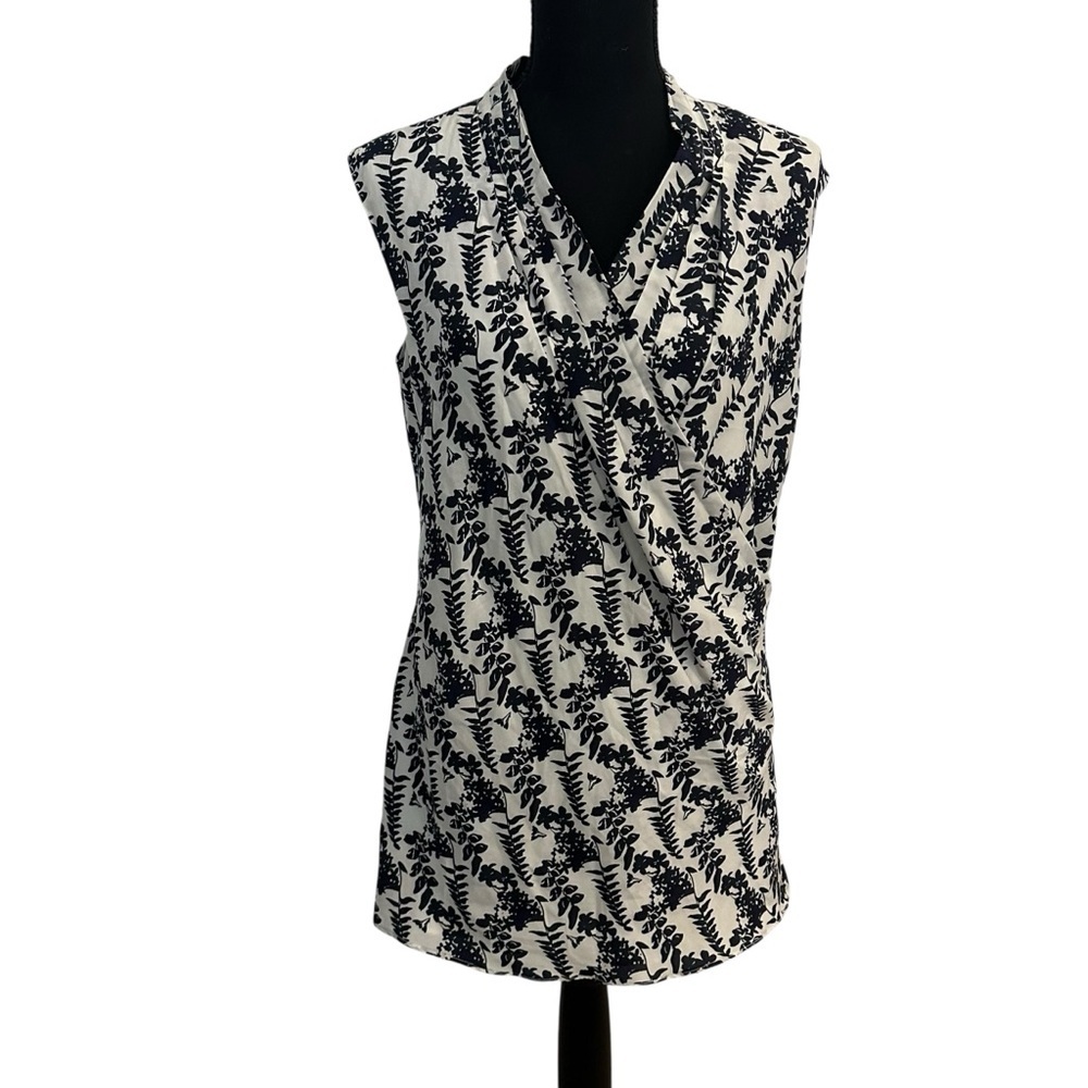 Whit Mini Tunic Dress V-Neck Silk Shift Floral Patterned Cocktail Size Small